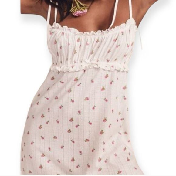 For Love & Lemons Women’s Size M White Pink Floral Blossom Pointelle Sli… - Picture 2 of 7